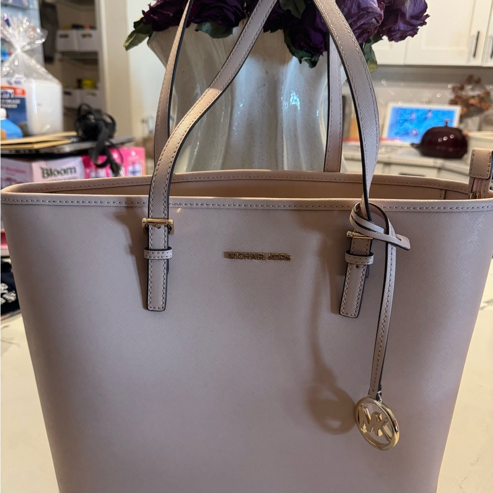Michael Kors Pale Blush Saffiano Leather Tote with Gold Charm